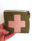 First Aid Kit Bag (mini) - Zipper Pouch - Army Green & Pink