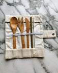 Bamboo Utensil Set with Organic Cotton carrying pouch